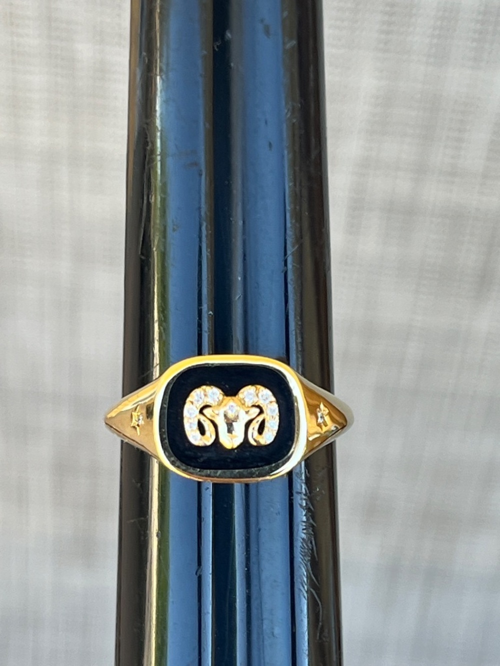 Adina Reyter Aries Zodiac 14K Gold Black Ceramic & Diamond Signet Ring Sz. 8 - Picture 11 of 14